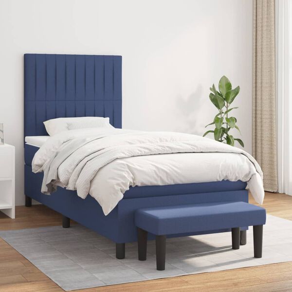 vidaXL Boxspring met matras stof blauw 100x200 cm