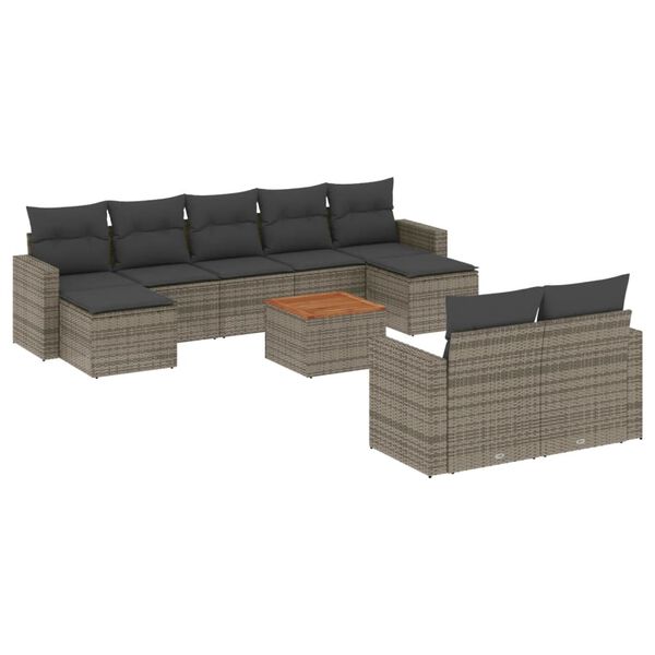 vidaXL 10-delige Loungeset met kussens poly rattan grijs