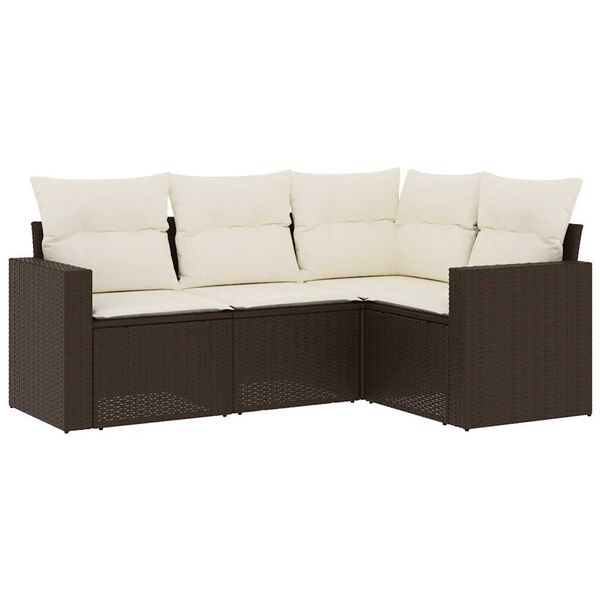 vidaXL 4-delige Loungeset met kussens poly rattan bruin