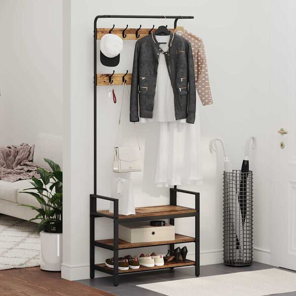 vidaXL Kapstok met plank Oudhout 75 x 34 x 184 cm Bewerkt hout