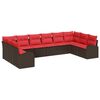 vidaXL Tuinbankenset met kussen 10 pcs Bruin en Rood poly rattan