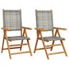 vidaXL Opklapbare stoelen, 2 stuks, grijs, massief acaciahout en polyrotan.