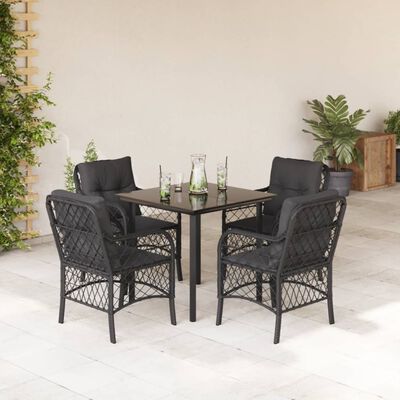 vidaXL 5-delige Tuinset met kussens poly rattan zwart