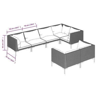 vidaXL 7-delige Loungeset met kussens poly rattan donkergrijs