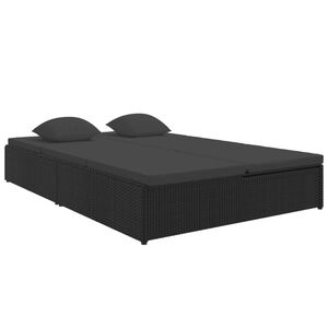 vidaXL Ligbed met kussens converteerbaar poly rattan zwart