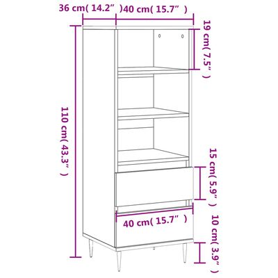 vidaXL Hoge kast 40x36x110 bewerkt hout hoogglans wit