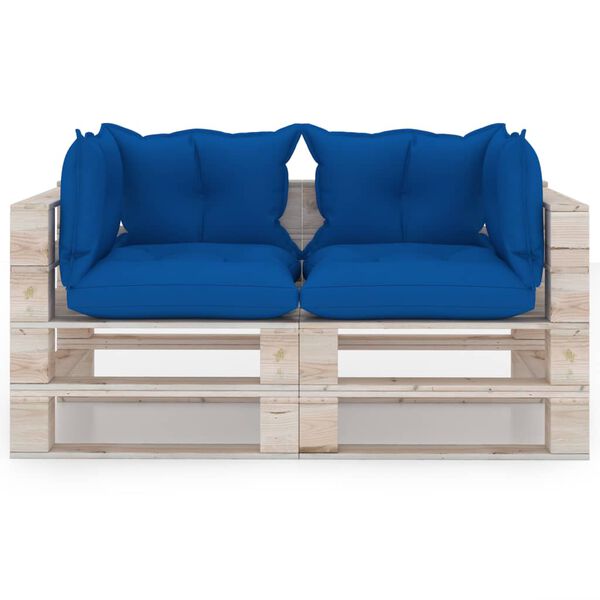 vidaXL Tuinbank pallet 2-zits met kussens grenenhout