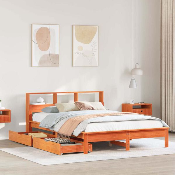 vidaXL Bed met boekenkast zonder matras grenenhout wasbruin 120x190 cm