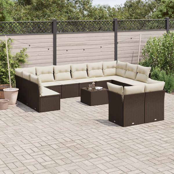vidaXL 13-delige Loungeset met kussens poly rattan bruin
