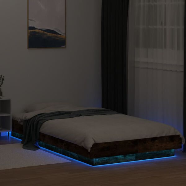 vidaXL Bedframe met LED-verlichting gerookt eikenkleurig 100x200 cm