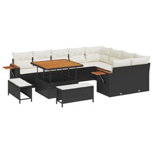 vidaXL Tuinbankenset met kussen 13 pcs Zwart en Cr&egrave;me poly rattan
