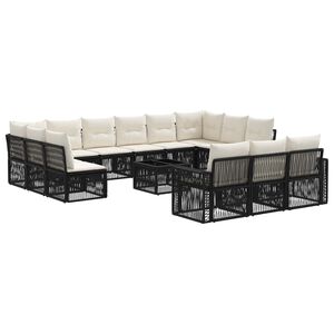 vidaXL Tuinbankenset 14 st 13-zits Zwart en Cream Wit poly rattan