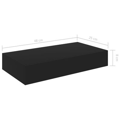 vidaXL Wandschap met lade zwevend 48x25x8 cm zwart