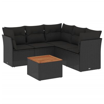 vidaXL 6-delige Loungeset met kussens poly rattan zwart