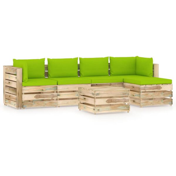 vidaXL 6-delige Loungeset met kussens groen ge&iuml;mpregneerd hout