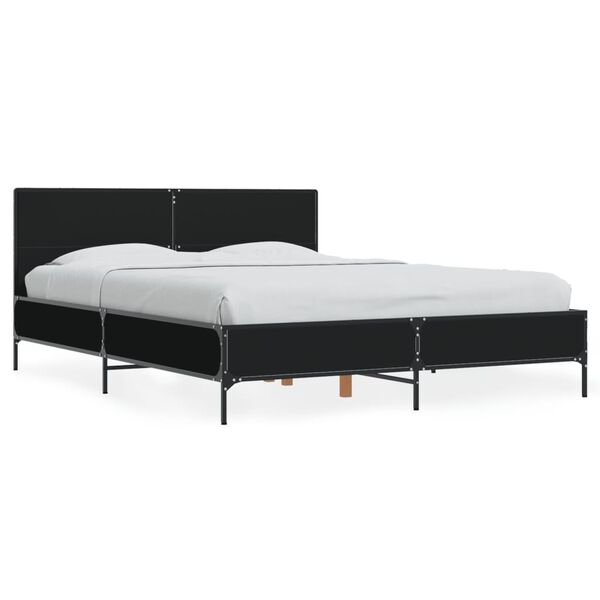 vidaXL Bedframe bewerkt hout metaal zwart 135x190 cm