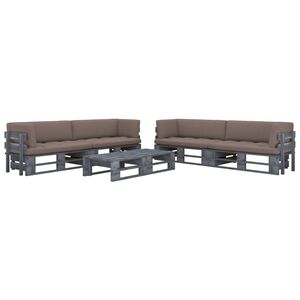 vidaXL 6-delige Loungeset pallet met kussens grijs ge&iuml;mpregneerd hout