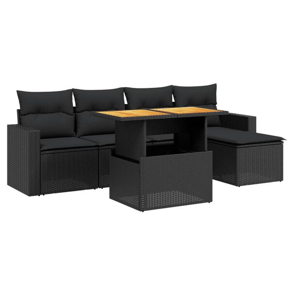 vidaXL 6-delige Loungeset met kussens poly rattan zwart
