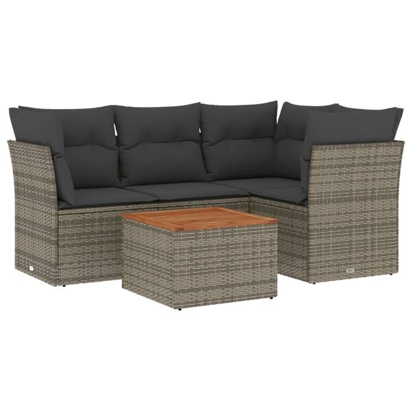 vidaXL 5-delige Loungeset met kussens poly rattan grijs