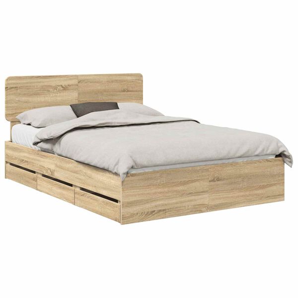 vidaXL Bedframe met lade Sonoma Eiken 150 x 200 cm Geconstrueerd hout