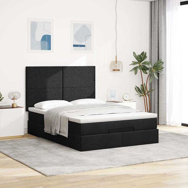 vidaXL Ottoman bed met matras en LED's 140x190cm stof zwart