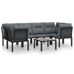 vidaXL 7-delige Loungeset poly rattan zwart en grijs