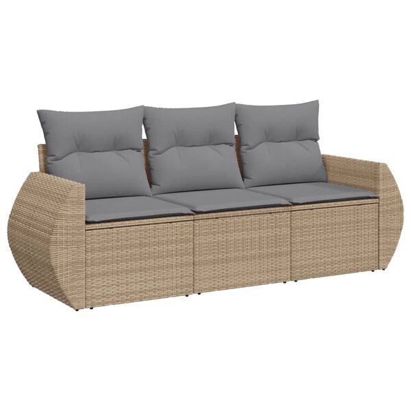 vidaXL 3-delige Loungeset met kussens poly rattan beige