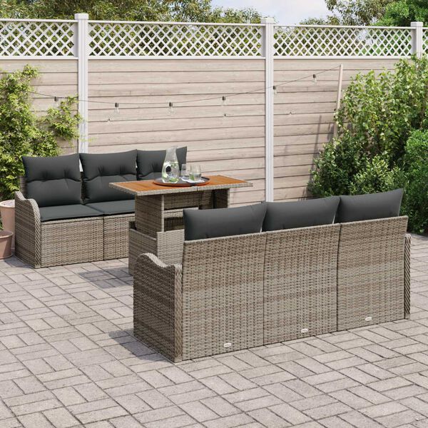 vidaXL Tuin Sofa Set met opslag 7 pcs Grijs Poly riet