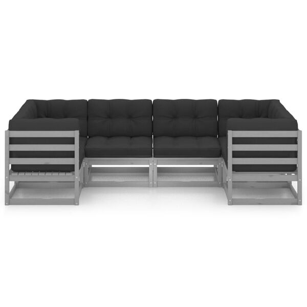 vidaXL 6-delige Loungeset met kussens massief grenenhout grijs