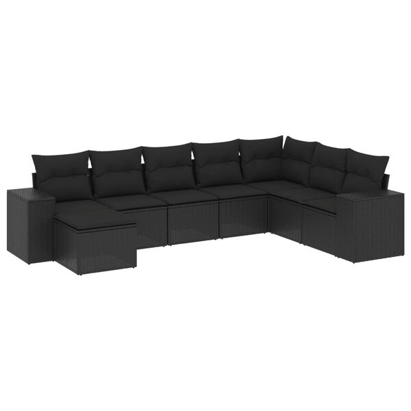 vidaXL 8-delige Loungeset met kussens poly rattan zwart