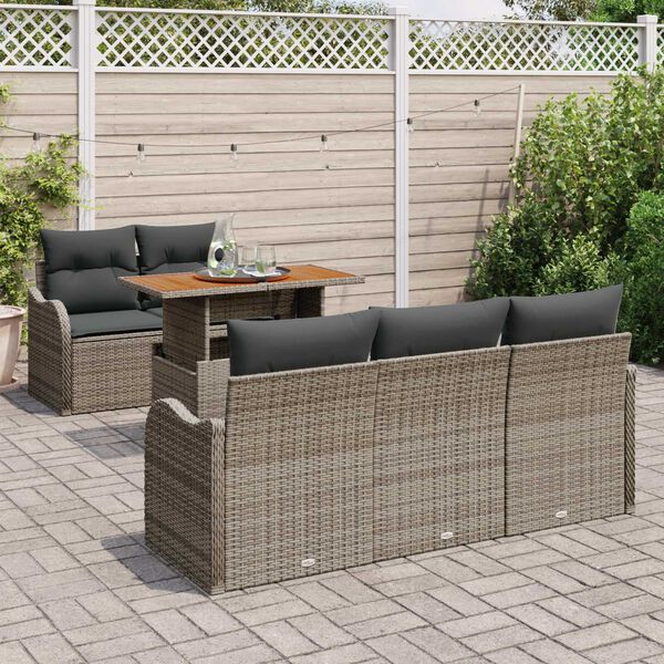 vidaXL Tuinbankenset met kussen 6 pcs Grijs poly rattan