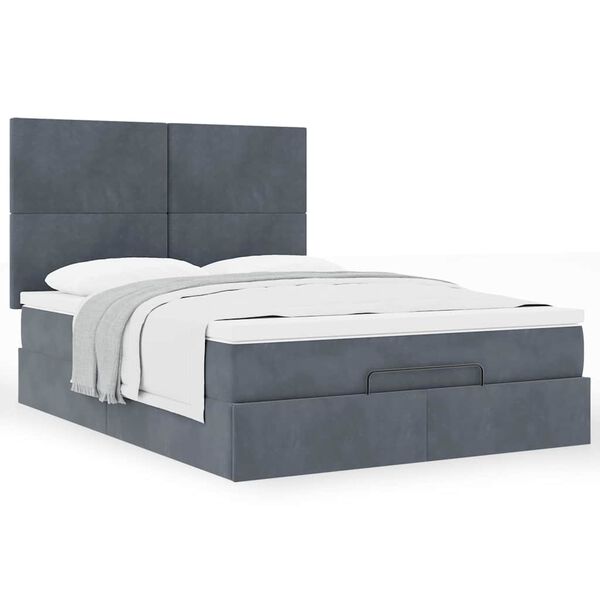 vidaXL Ottoman bed met matrassen 140x200cm fluweel donkergrijs