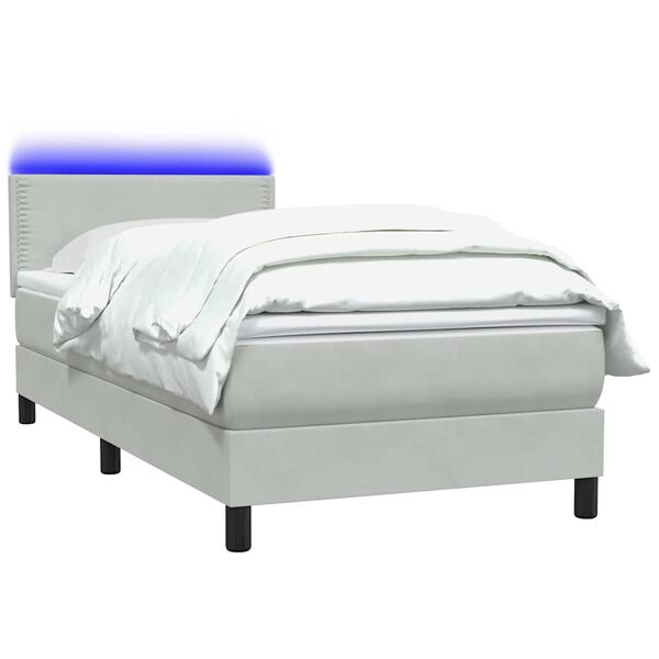 vidaXL Boxspring met matras en LED fluweel lichtgrijs 80x220 cm