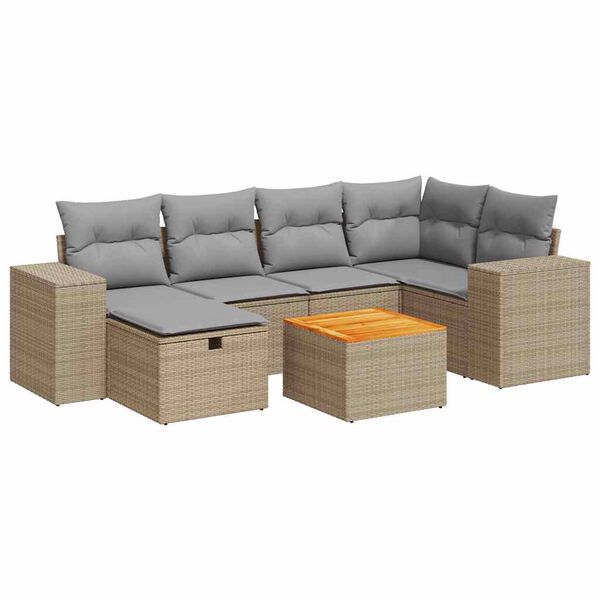vidaXL 7-delige Loungeset met kussens poly rattan beige