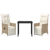 vidaXL Tuin eettafelset met kussen 3 pcs Beige poly rattan