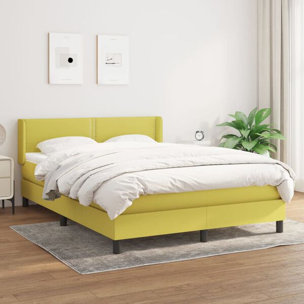 vidaXL Boxspring met matras stof groen 140x190 cm