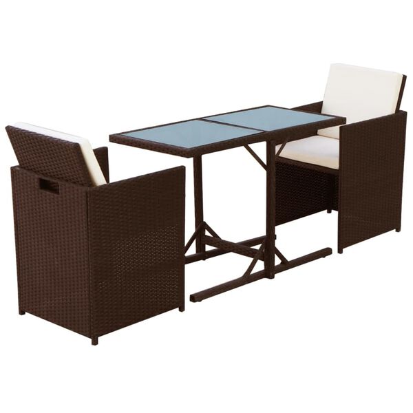vidaXL 3-delige Bistroset met kussens poly rattan bruin