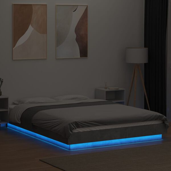 vidaXL Bedframe met LED-verlichting bewerkt hout betongrijs 120x190 cm