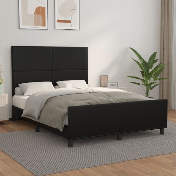 vidaXL Bedframe met hoofdbord kunstleer zwart 140x200 cm