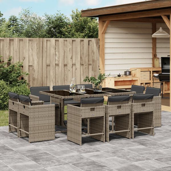 vidaXL 11-delige Tuinset met kussens poly rattan grijs