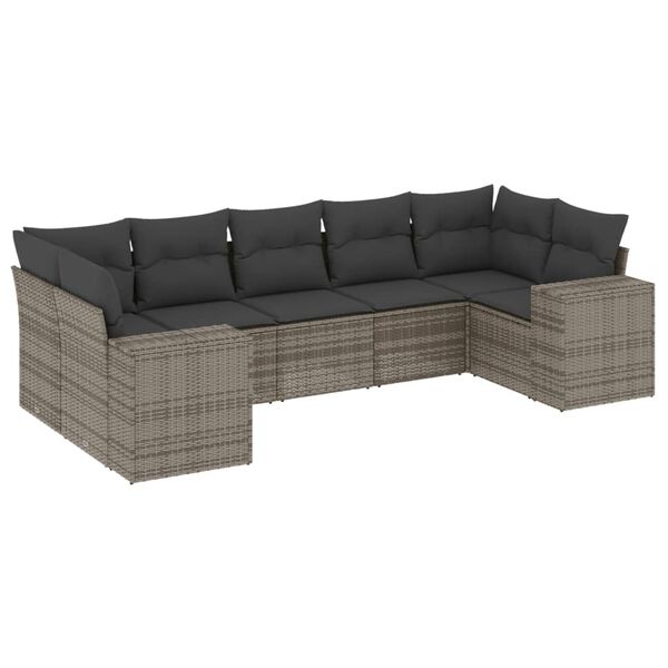 vidaXL 7-delige Loungeset met kussens poly rattan grijs