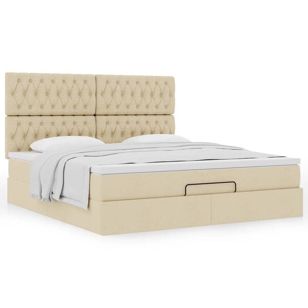 vidaXL Ottoman bed met matras 160x200cm stof cr&egrave;mekleurig