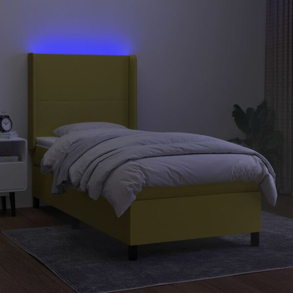 vidaXL Boxspring met matras en LED stof groen 90x190 cm