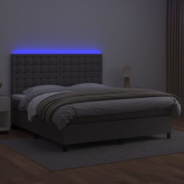 vidaXL Boxspring met matras en LED kunstleer grijs 160x200 cm