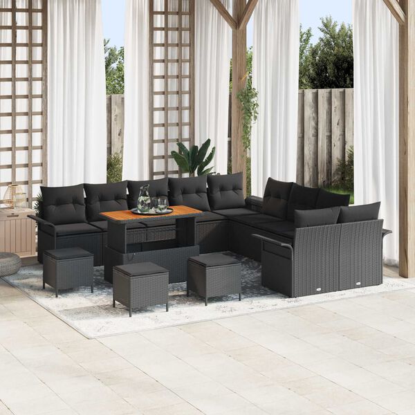 vidaXL Tuin Sofa Set met kussen met opslag met kussen 14 pcs Zwart