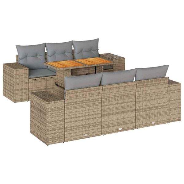 vidaXL 7-delige Loungeset met kussens poly rattan beige