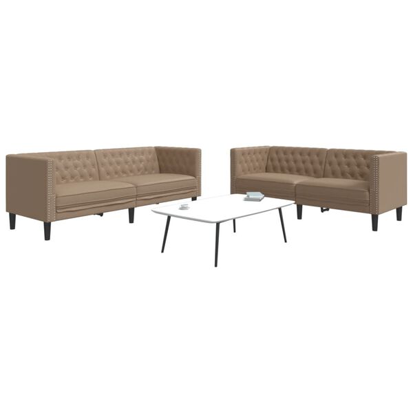 vidaXL 2-delige Loungeset Chesterfield-stijl kunstleer cappuccinokleur