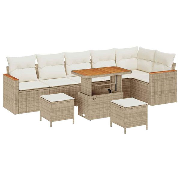 vidaXL Tuin Sofa Set met kussen met opslag Beige Poly riet