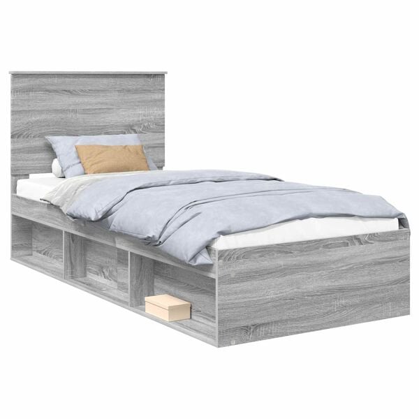 vidaXL Bedframe Grijs Sonoma 75 x 190 cm Massief grenenhout