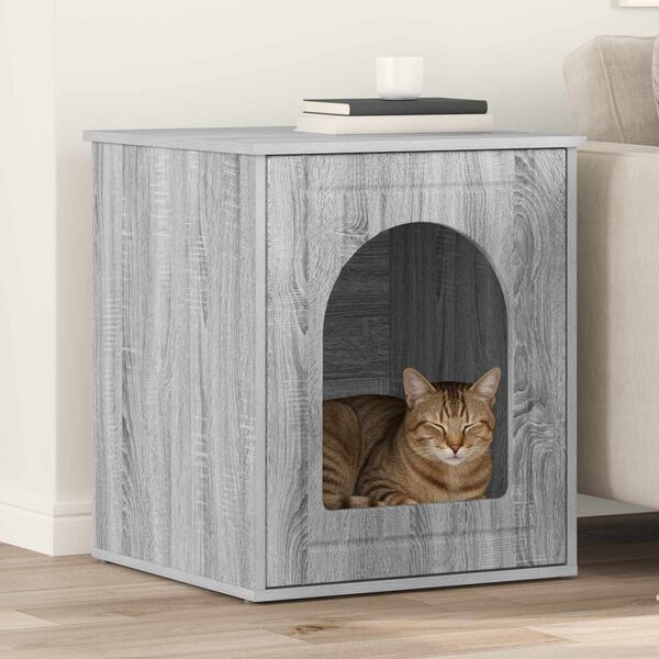 vidaXL Kattenhuis Grijs Sonoma 53 x 52 x 62 cm Bewerkt hout